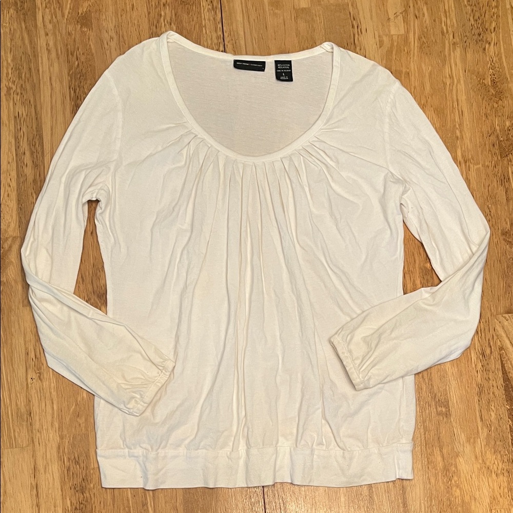 New York & Company Ivory Pleated Blouse